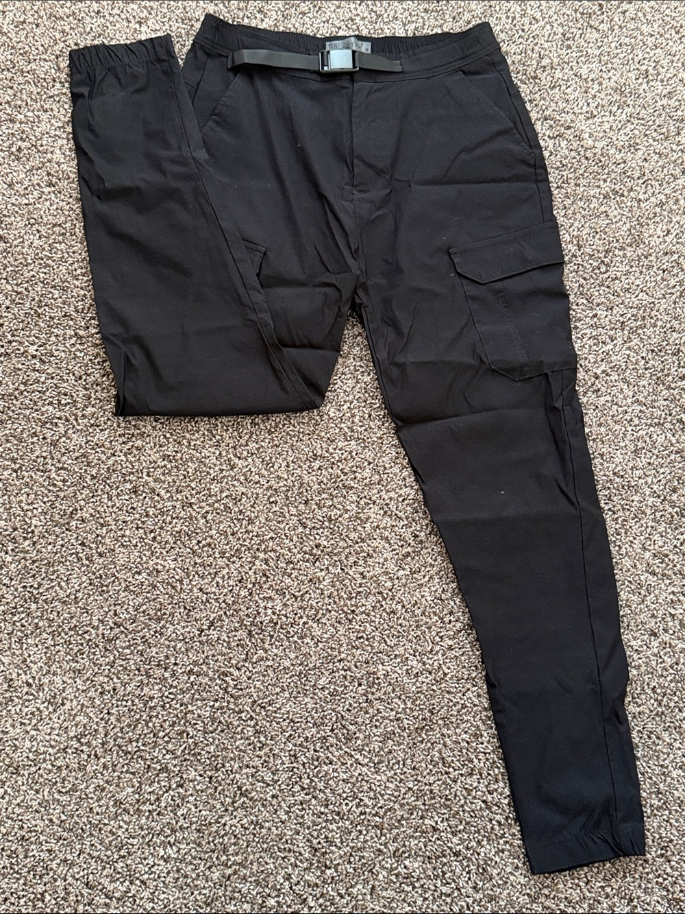 Active USA Black Cargo Jogger with Integrated Belt